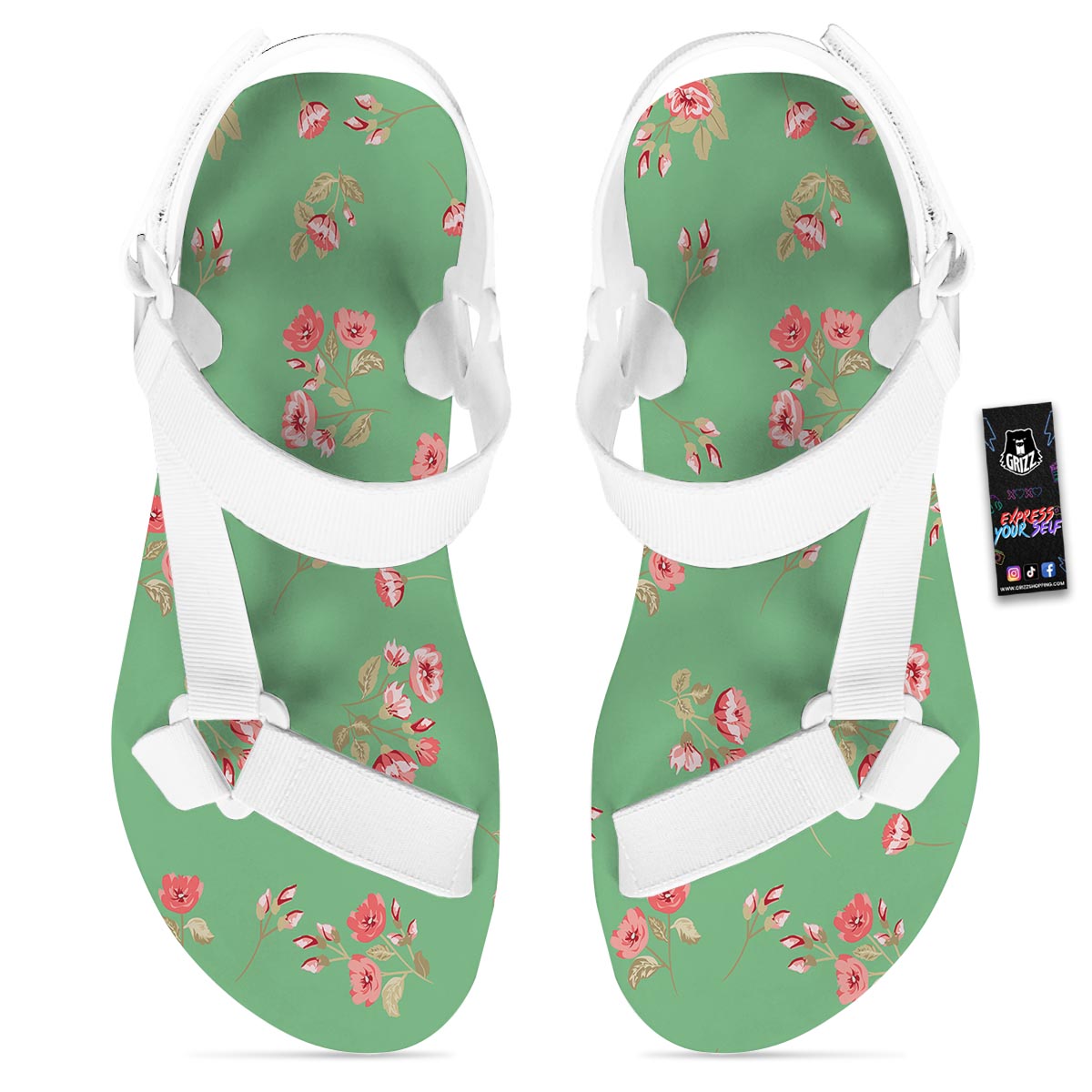 Rose Petals Print Pattern White Open Toe Sandals-grizzshop