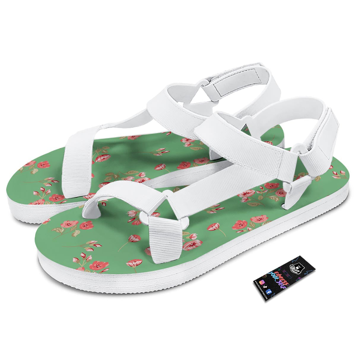 Rose Petals Print Pattern White Open Toe Sandals-grizzshop