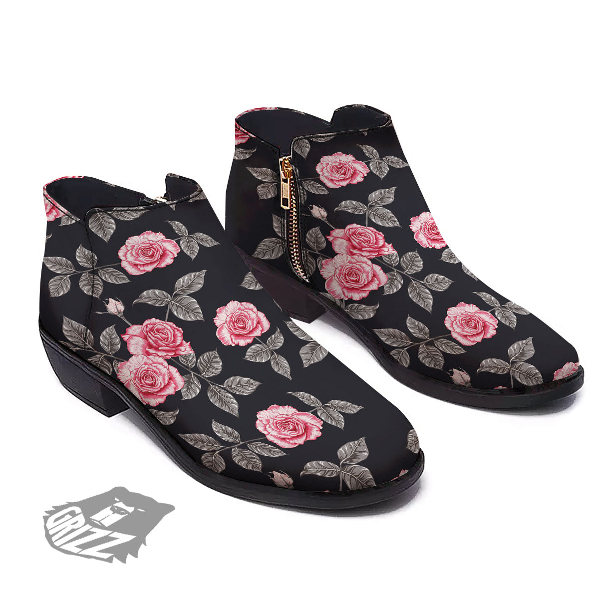 Rose Pink Print Pattern Ankle Boots-grizzshop