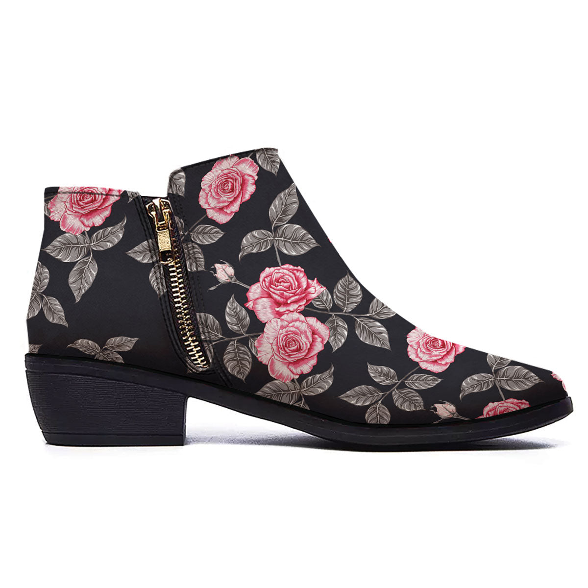 Rose Pink Print Pattern Ankle Boots-grizzshop