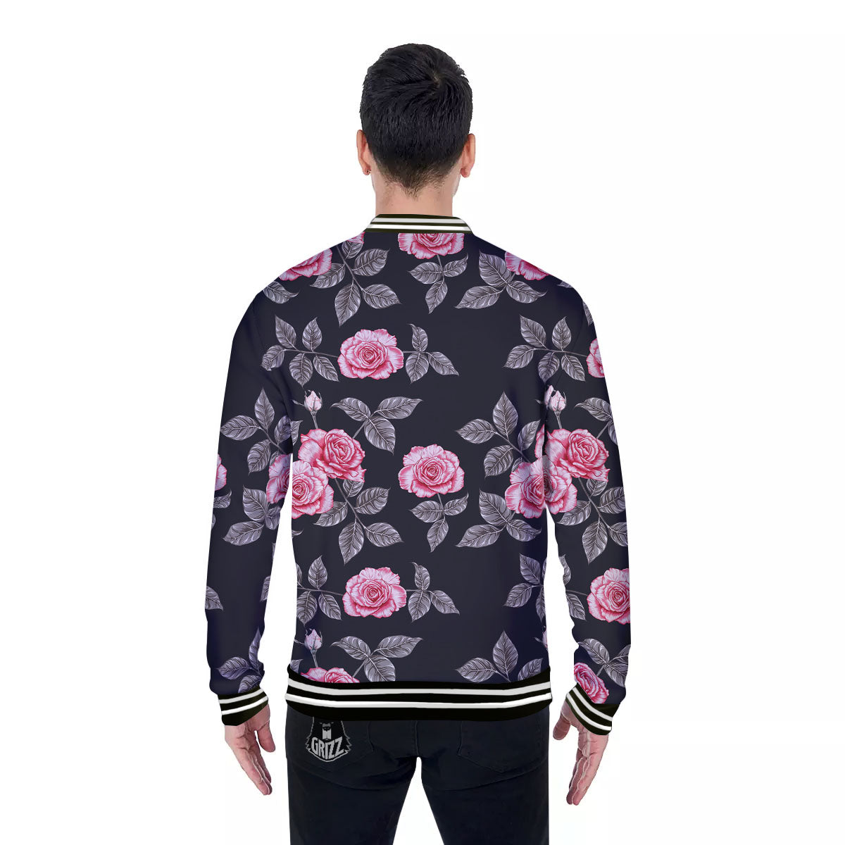 Rose Pink Print Pattern Baseball Jacket-grizzshop