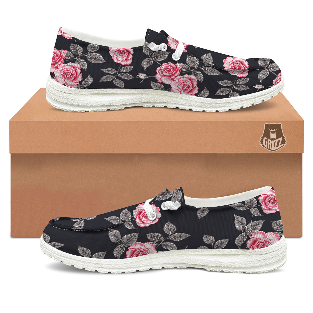 Rose Pink Print Pattern Black Loafers-grizzshop