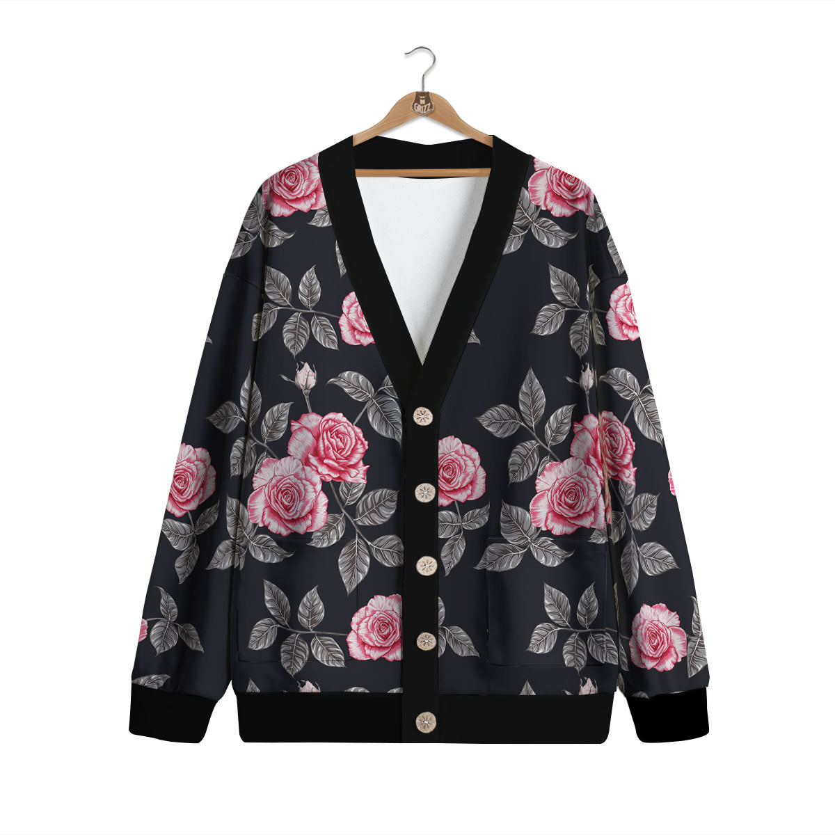 Rose Pink Print Pattern Cardigan-grizzshop