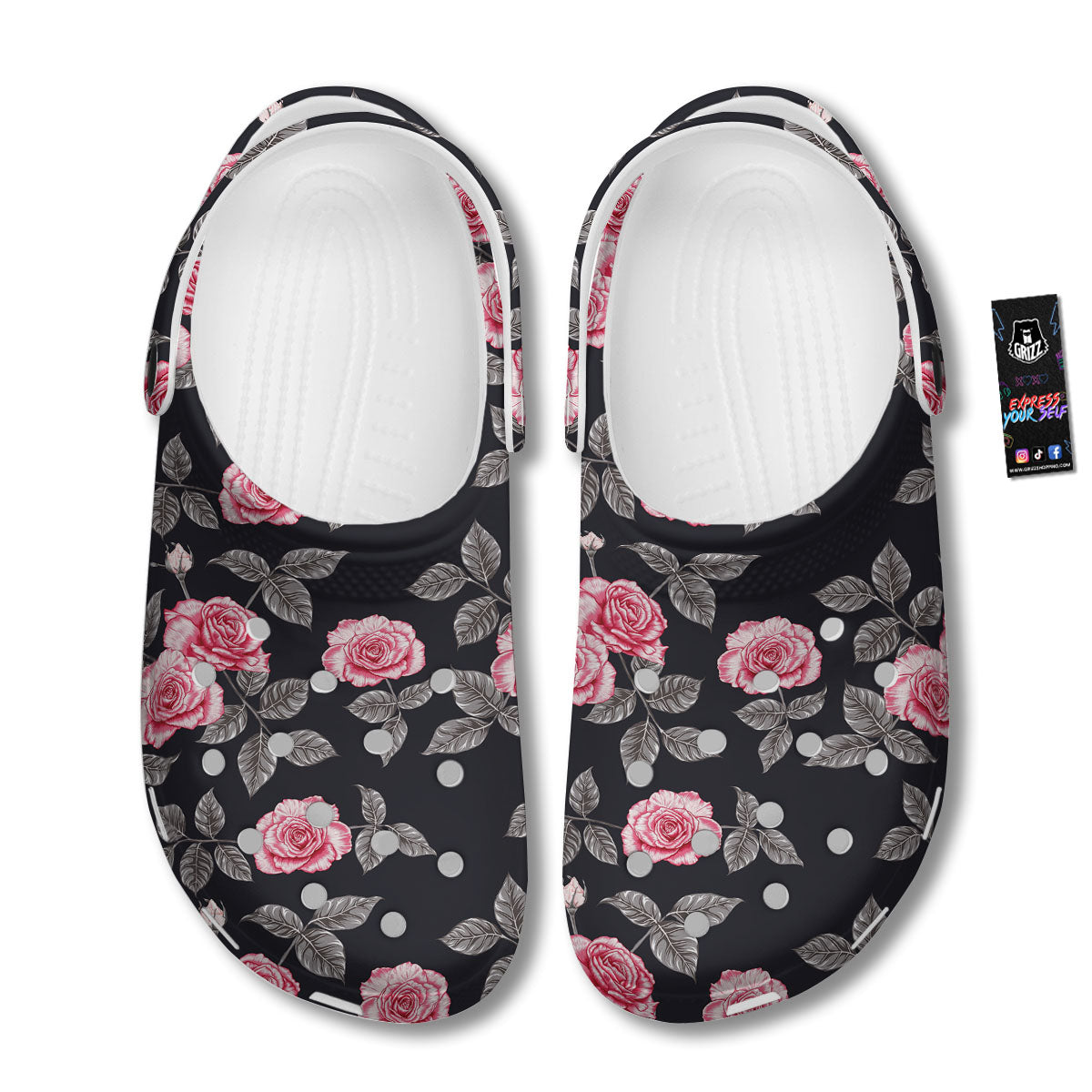 Rose Pink Print Pattern Clog-grizzshop
