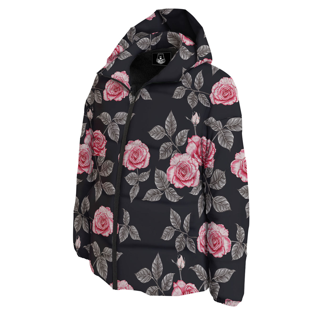 Rose Pink Print Pattern Down Jacket-grizzshop