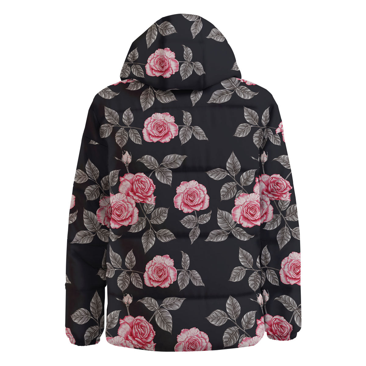 Rose Pink Print Pattern Down Jacket-grizzshop