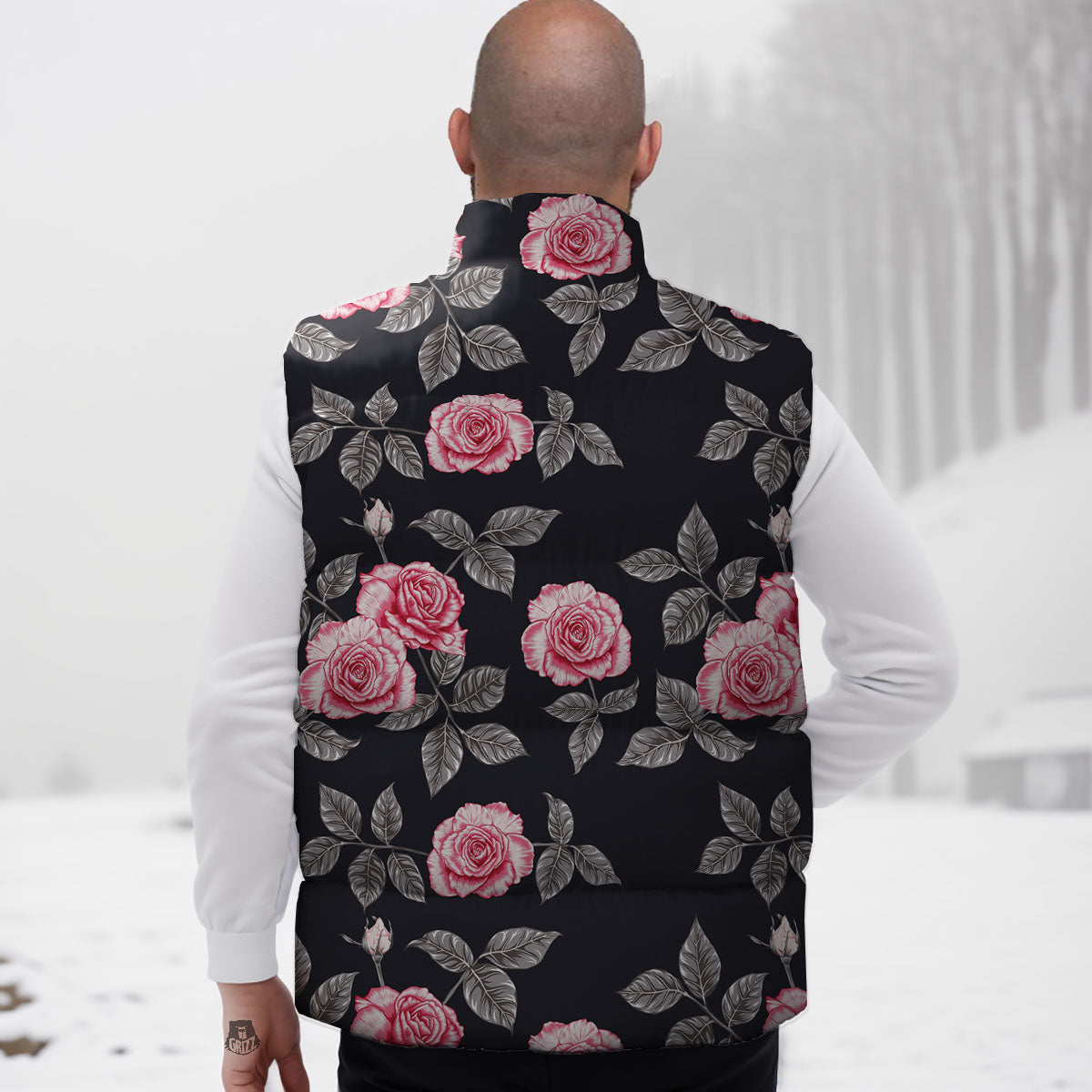 Rose Pink Print Pattern Down Vest-grizzshop