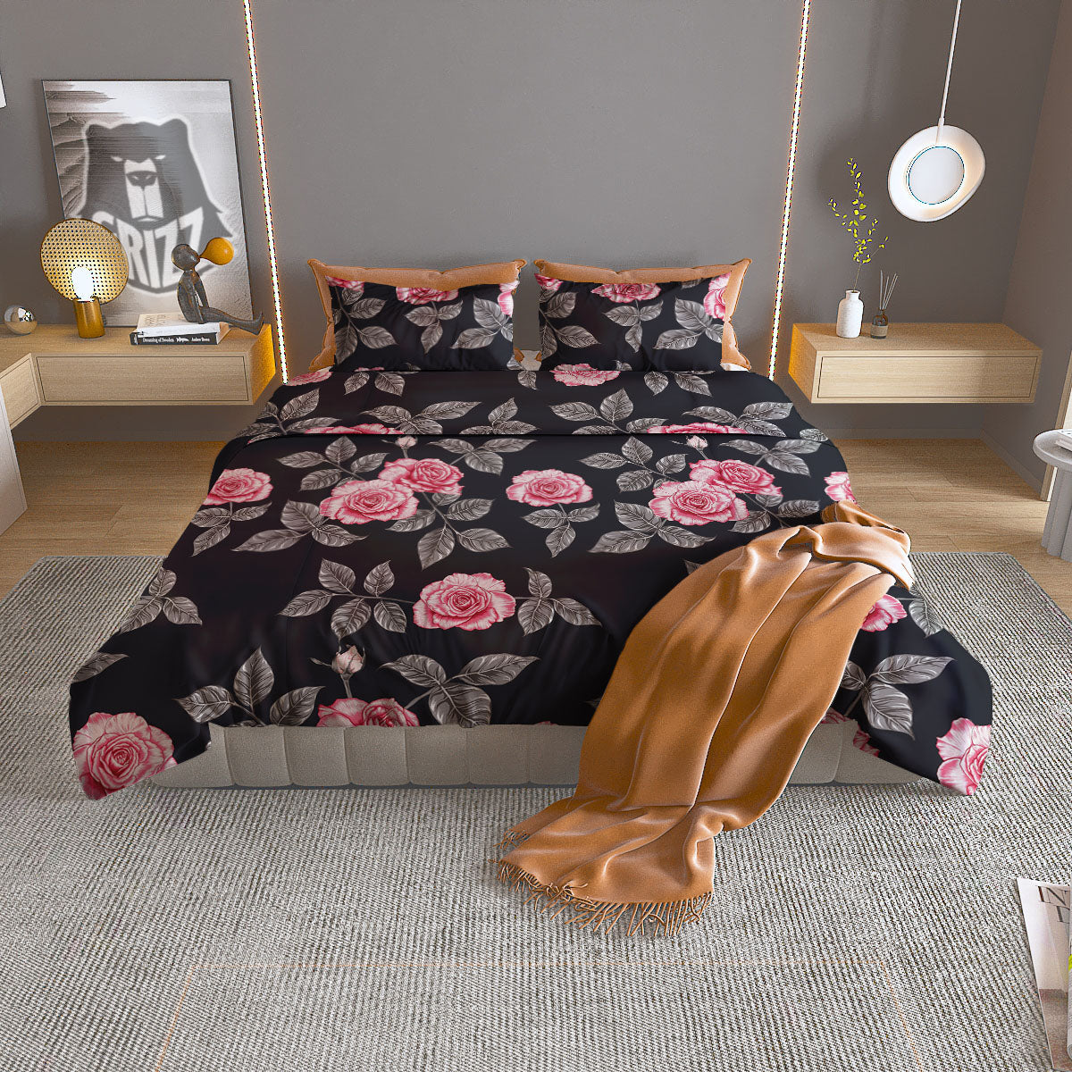 Rose Yellow Print Duvet Cover Bedding Set