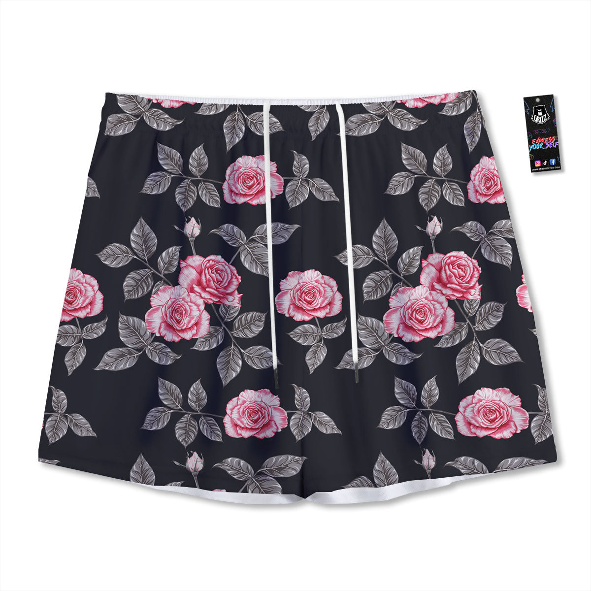Rose Pink Print Pattern Mesh Shorts