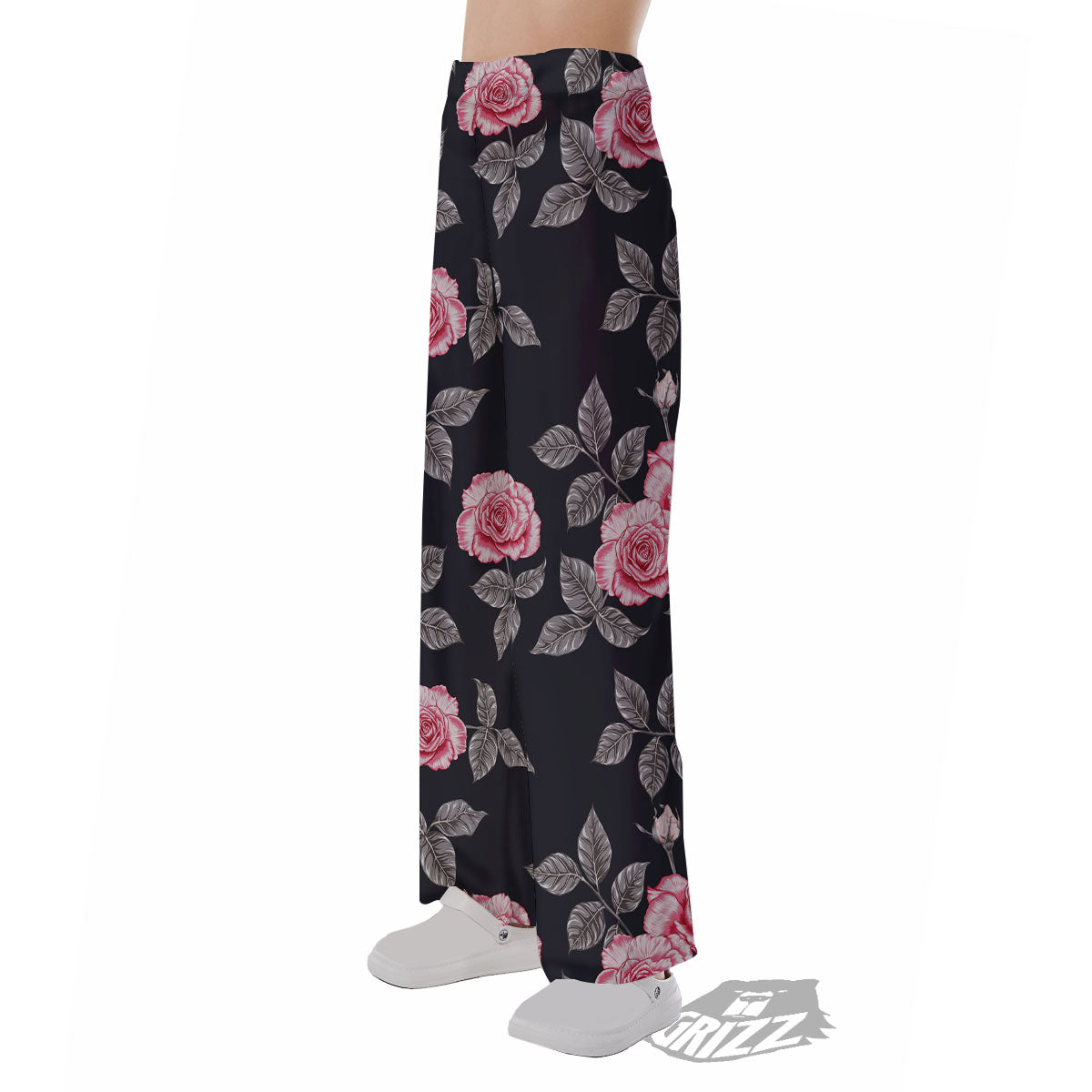 Rose Pink Print Pattern Pajama Pants-grizzshop