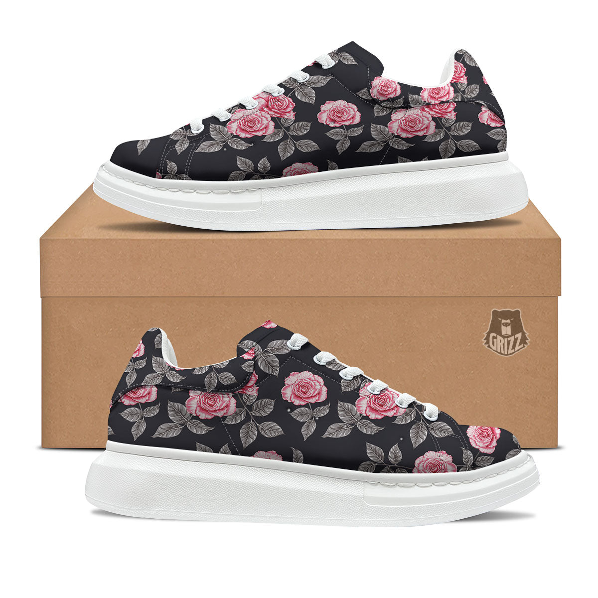 Rose Pink Print Pattern Platform Shoes-grizzshop