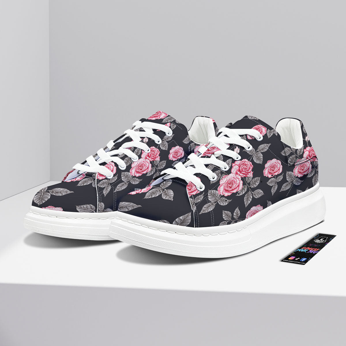 Rose Pink Print Pattern Platform Shoes-grizzshop