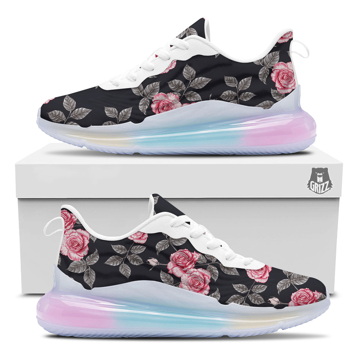 Rose Pink Print Pattern Running Sneakers-grizzshop