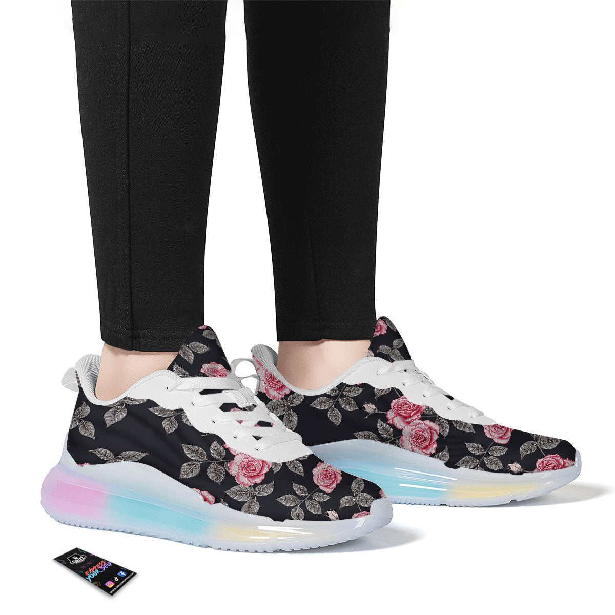 Rose Pink Print Pattern Running Sneakers-grizzshop