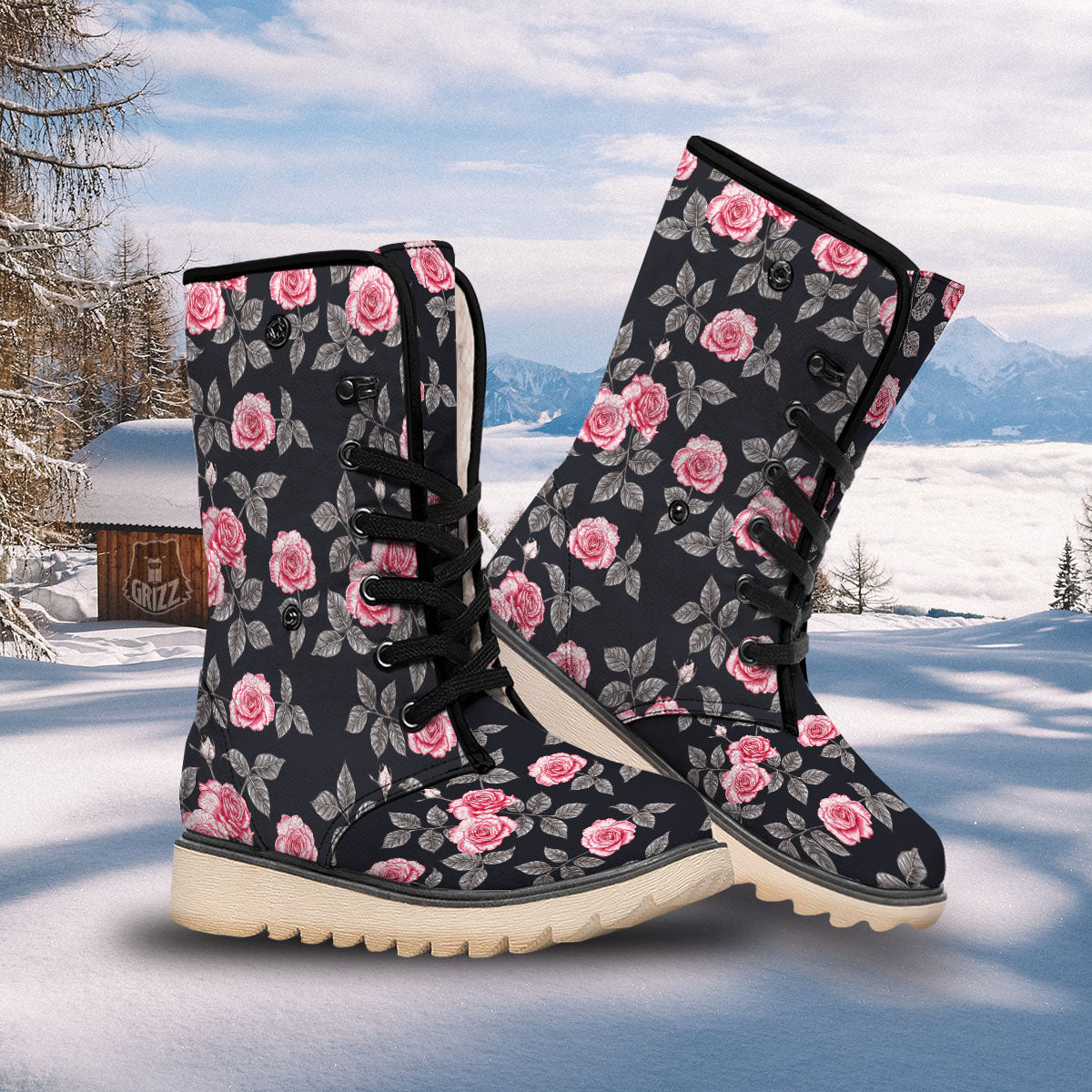 Rose Pink Print Pattern Snow Boots-grizzshop