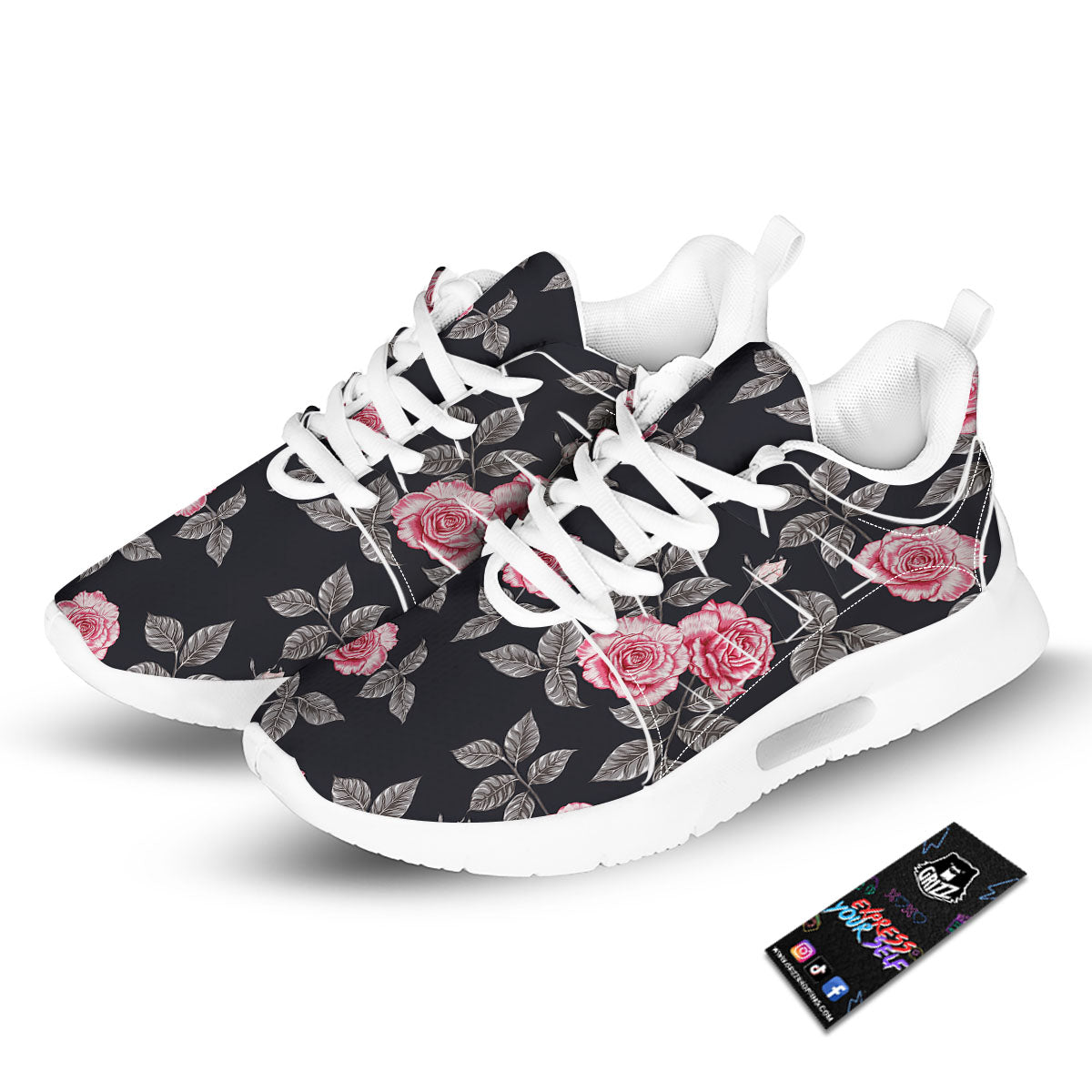 Rose Pink Print Pattern Tennis Shoes-grizzshop