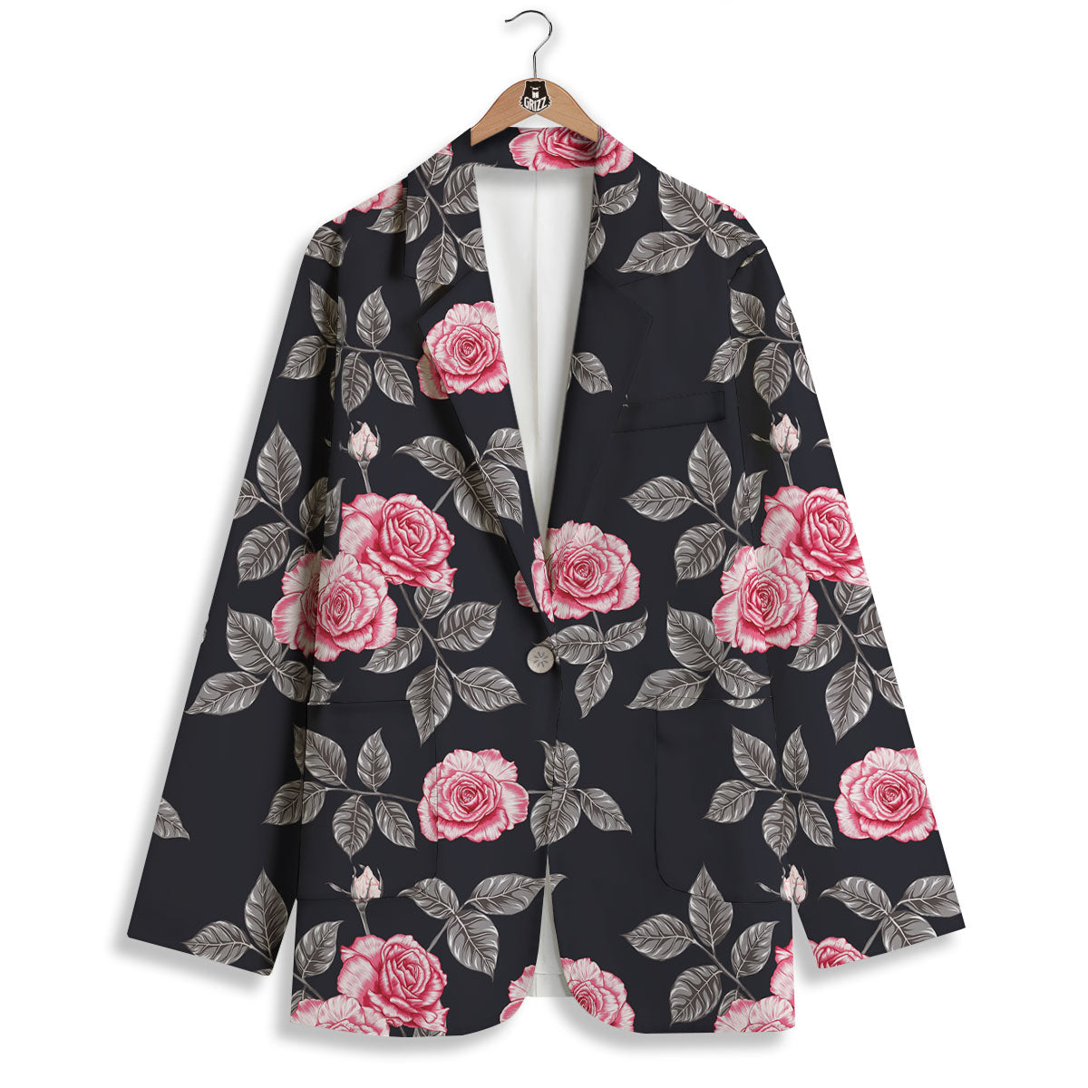 Rose Pink Print Pattern Women's Blazer-grizzshop