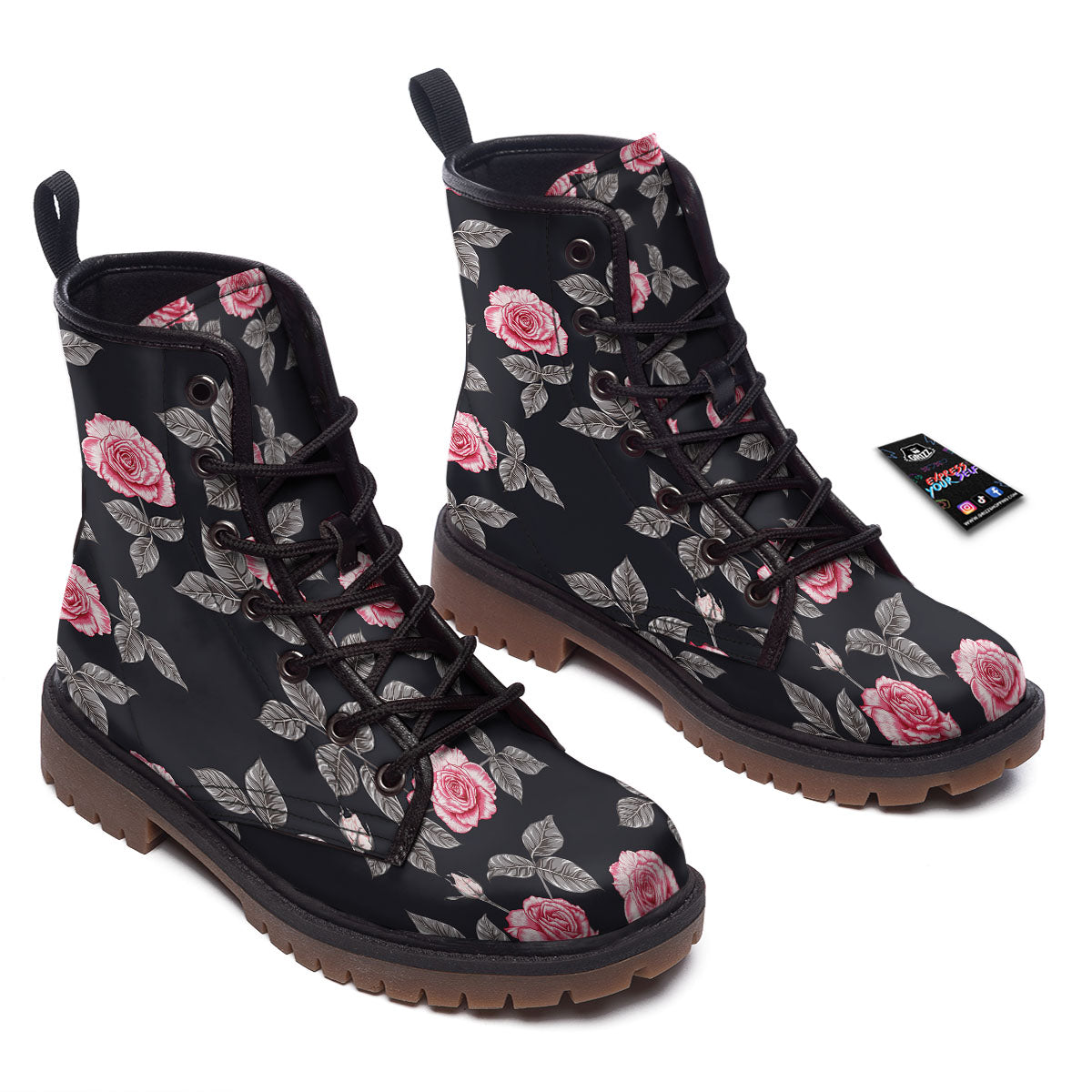 Rose Pink Print Pattern Work Boots-grizzshop