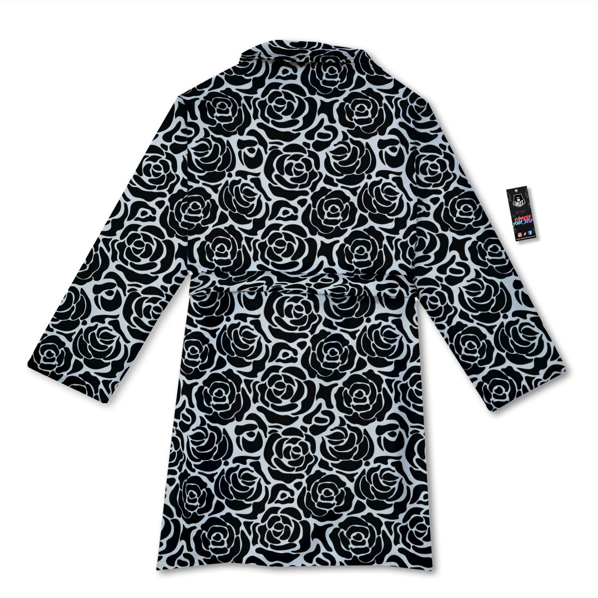 Rose Print Monochrome Pattern Bathrobe-grizzshop