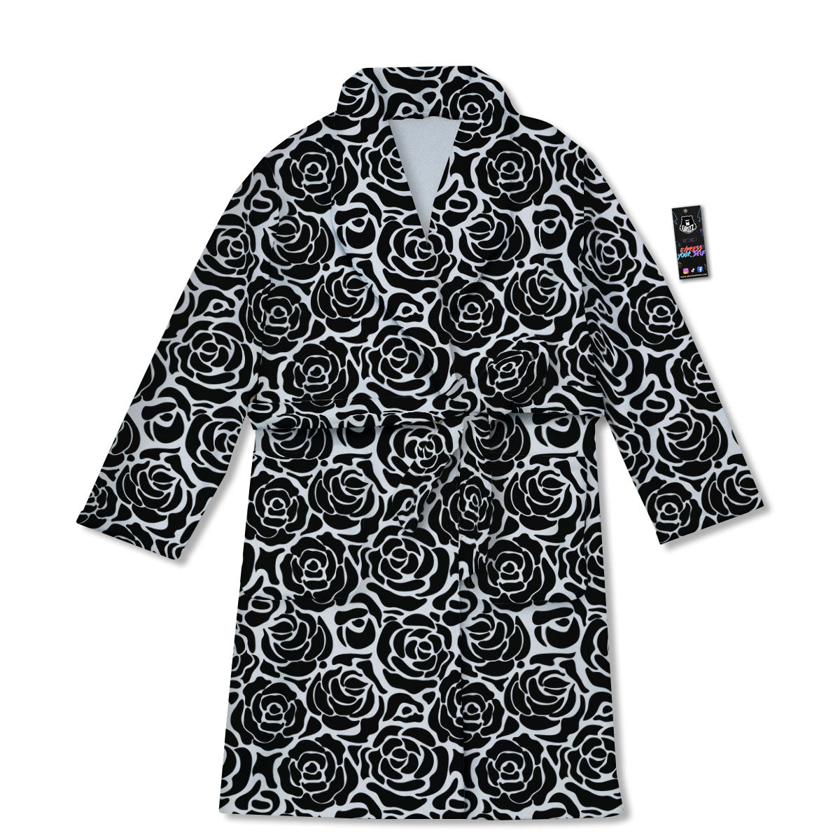 Rose Print Monochrome Pattern Bathrobe-grizzshop