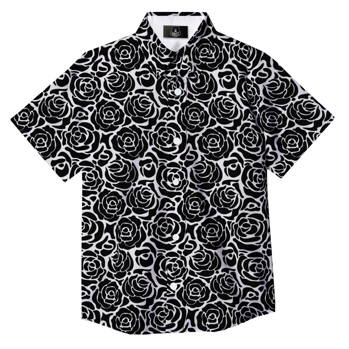 Rose Print Monochrome Pattern Button Up Shirt-grizzshop