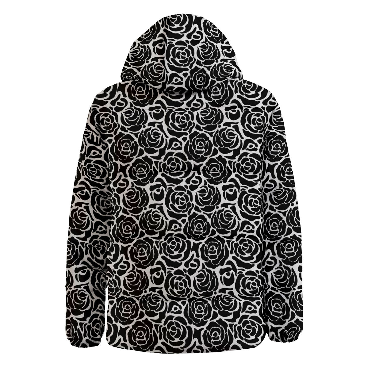 Rose Print Monochrome Pattern Down Jacket-grizzshop