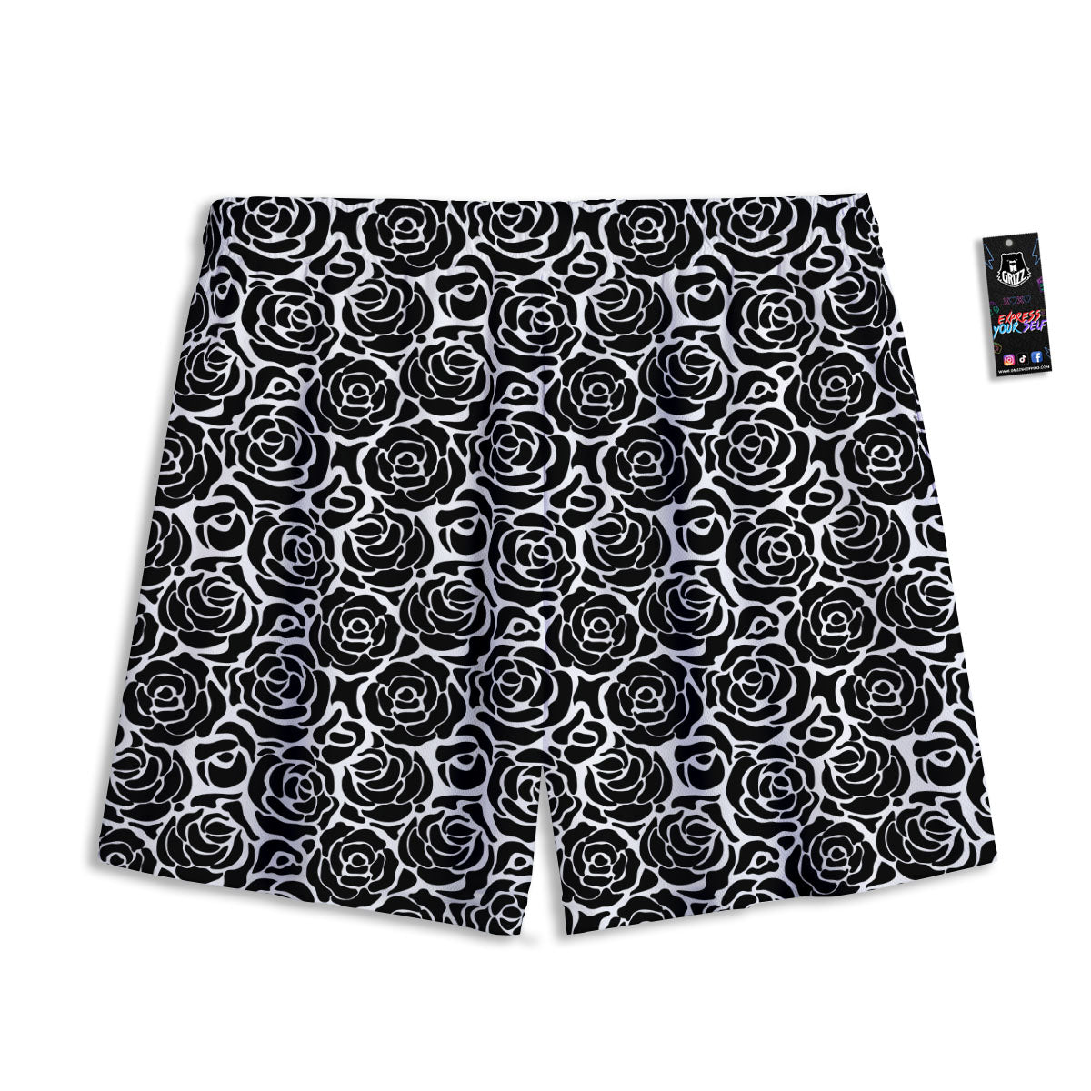 Rose Print Monochrome Pattern Mesh Shorts