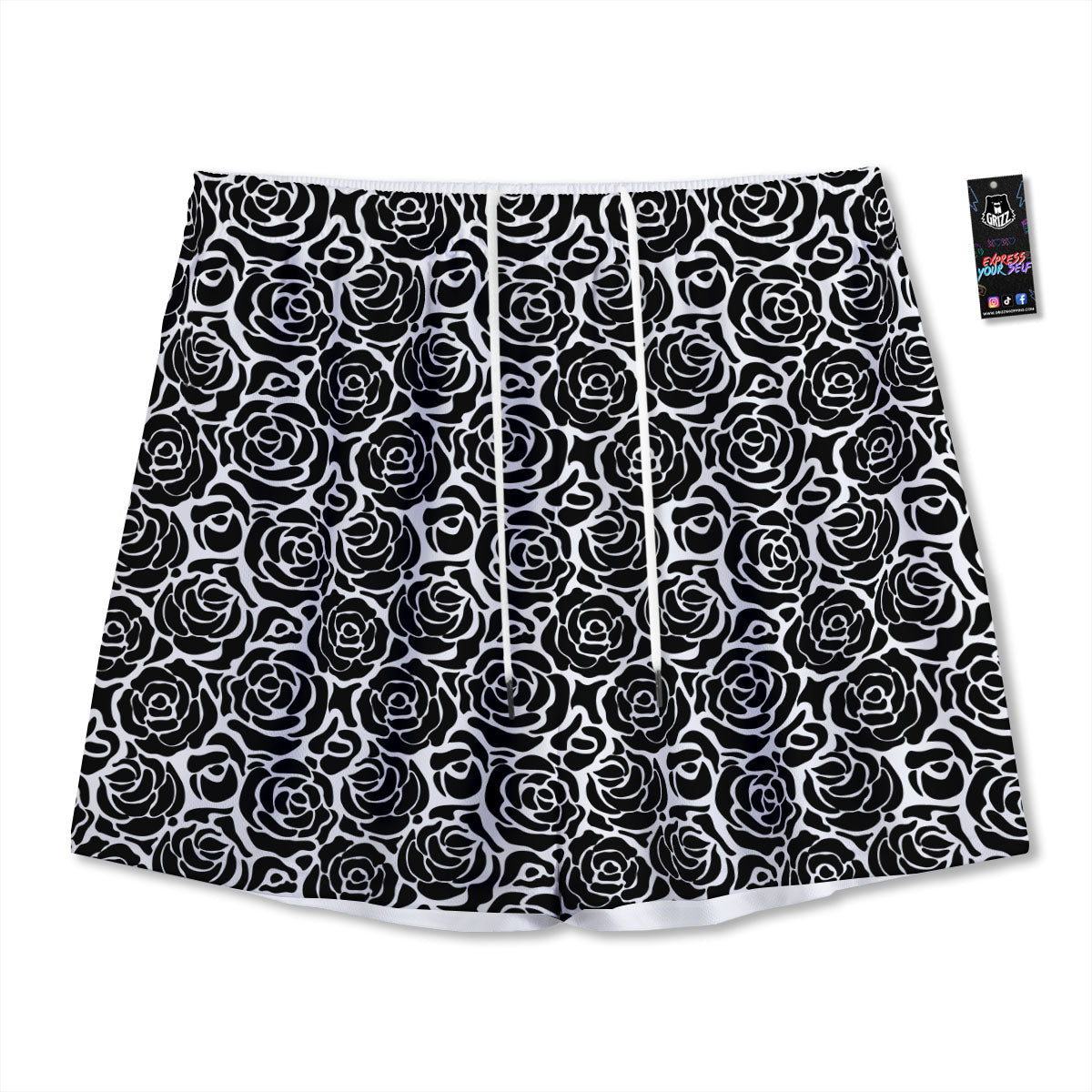 Rose Print Monochrome Pattern Mesh Shorts