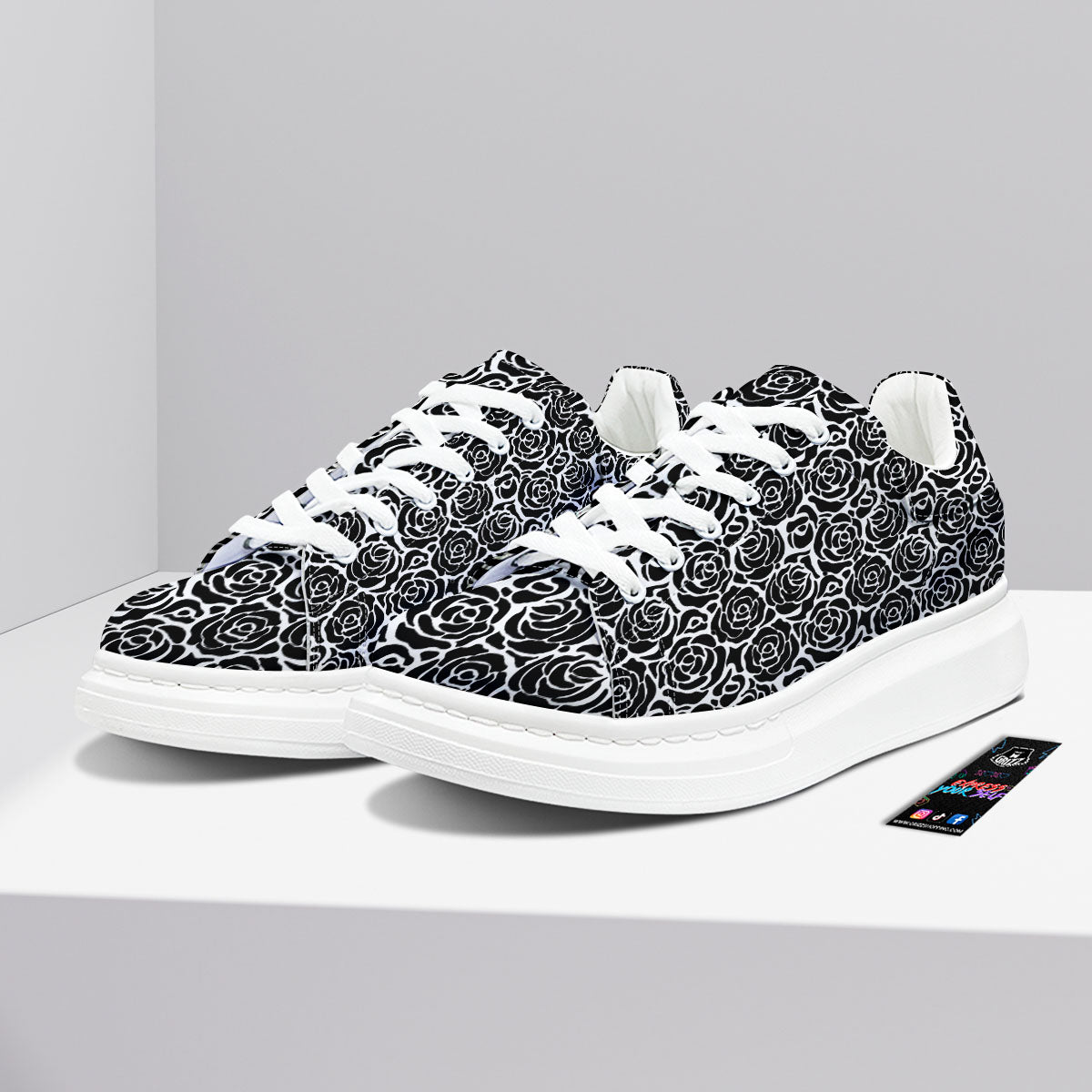 Rose Print Monochrome Pattern Platform Shoes-grizzshop