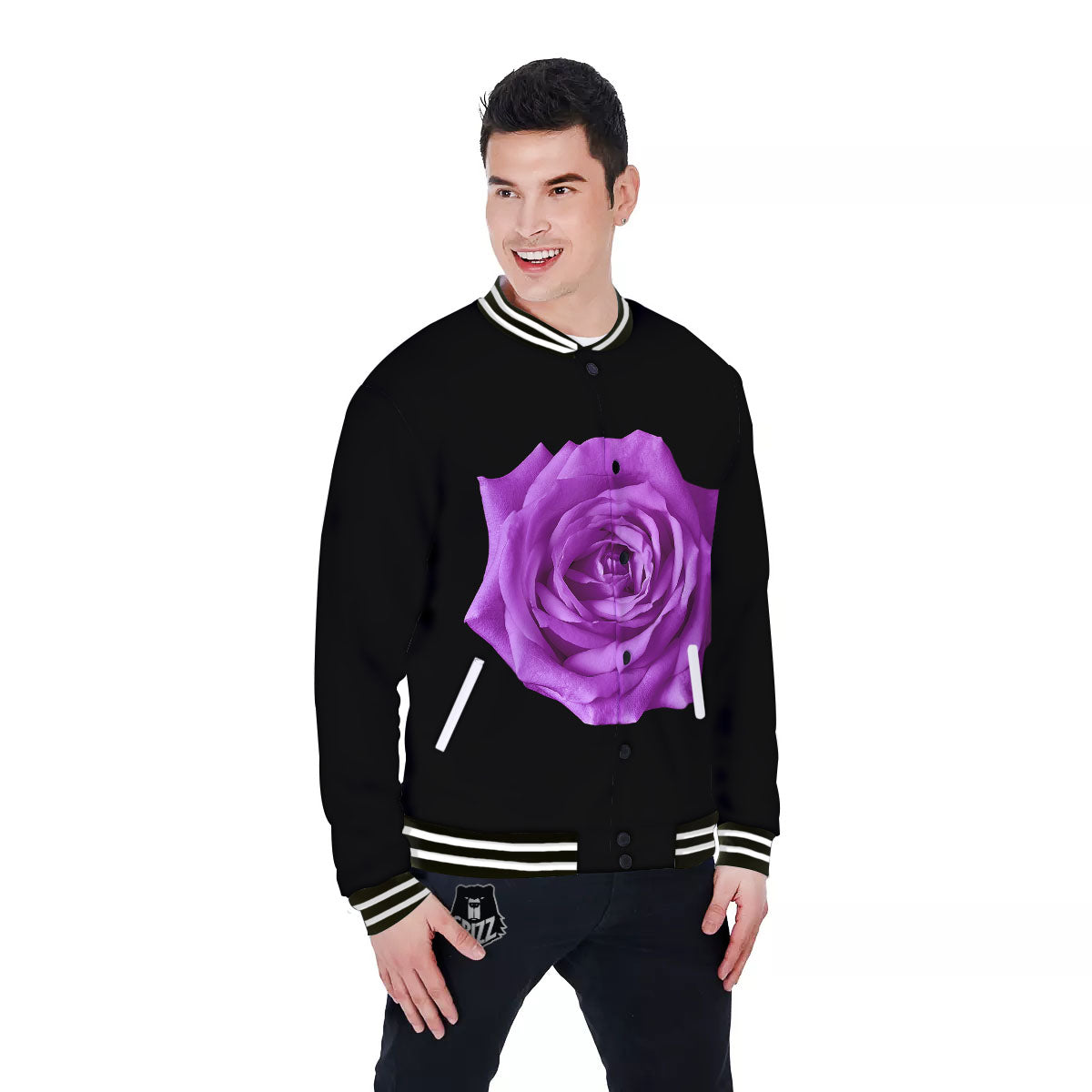 Rose Purple Dark Print Baseball Jacket-grizzshop