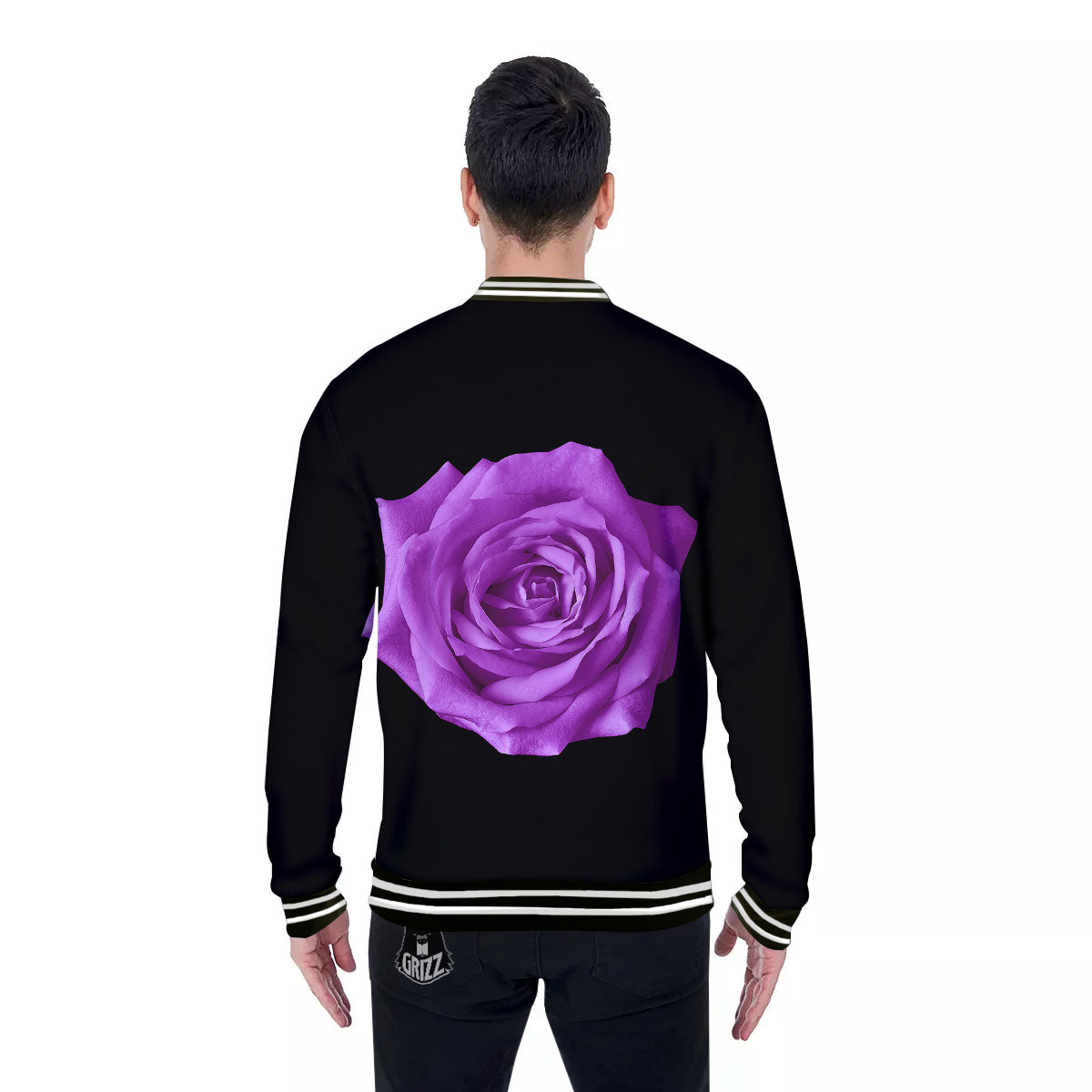 Rose Purple Dark Print Baseball Jacket-grizzshop