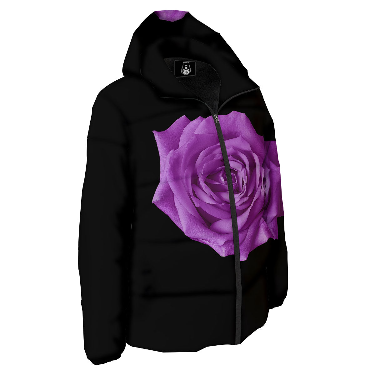 Rose Purple Dark Print Down Jacket-grizzshop
