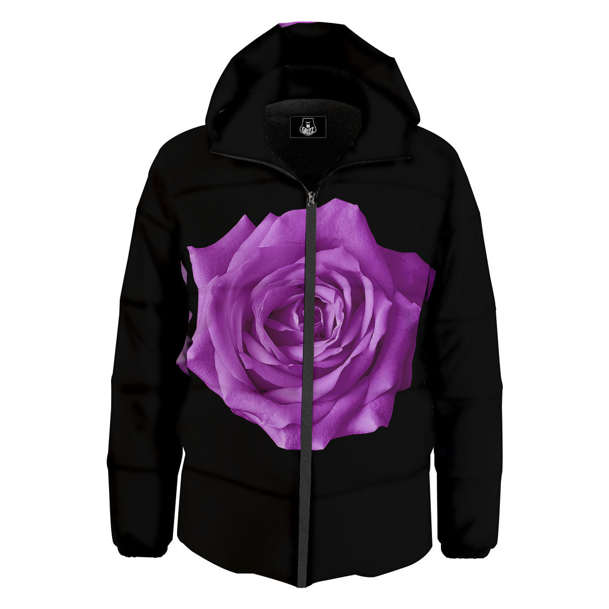 Rose Purple Dark Print Down Jacket-grizzshop