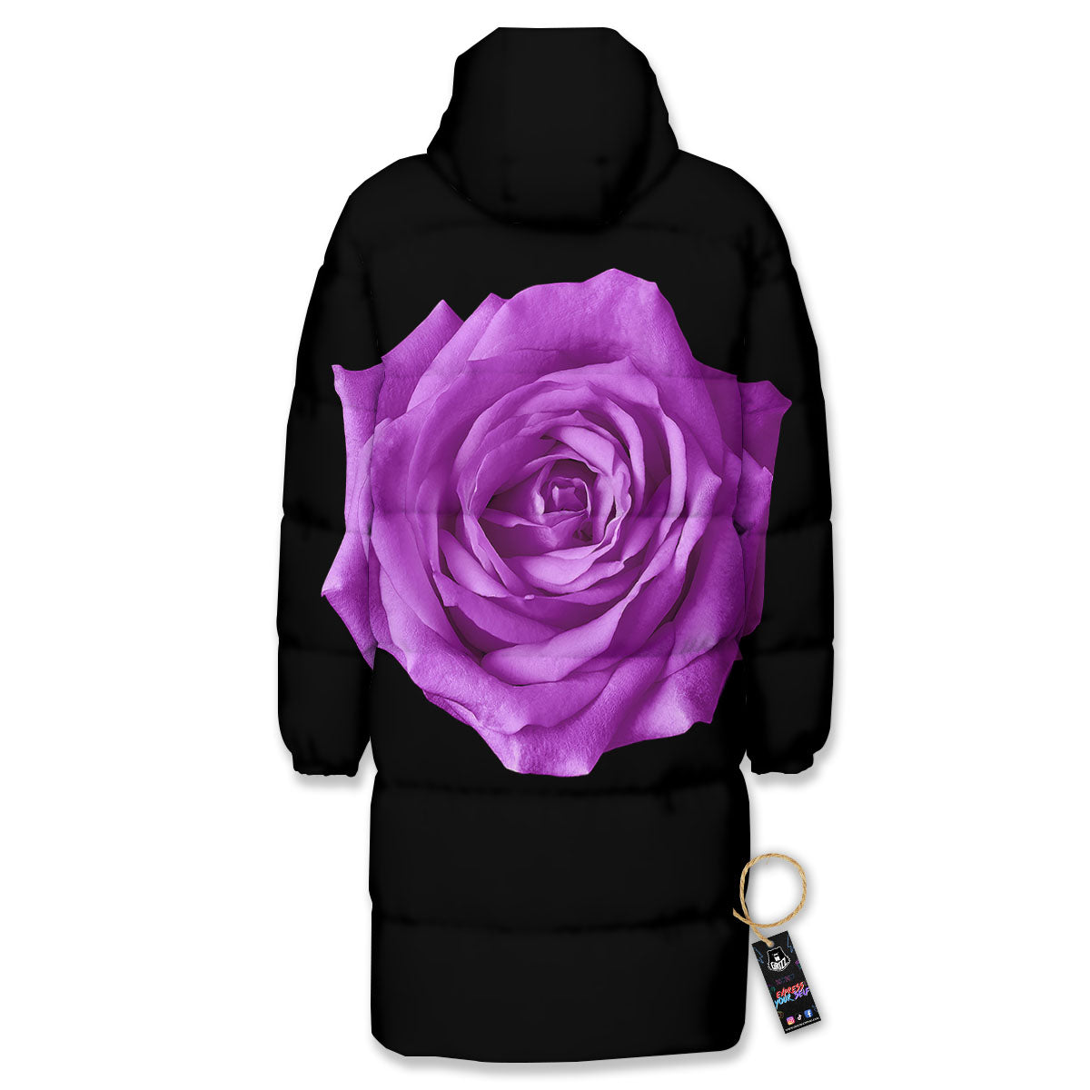Rose Purple Dark Print Long Down Jacket-grizzshop