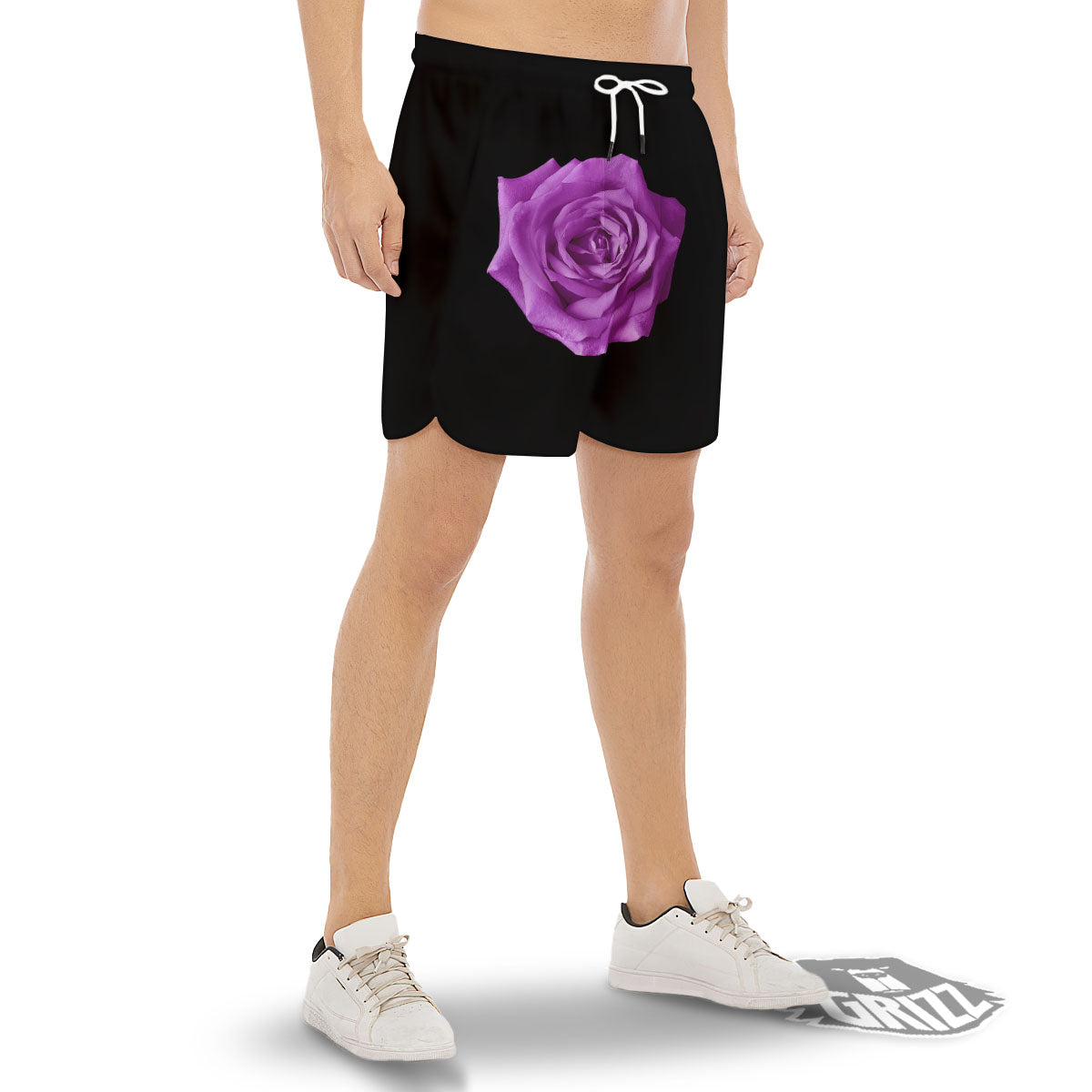 Rose Purple Dark Print Men's Gym Shorts-grizzshop