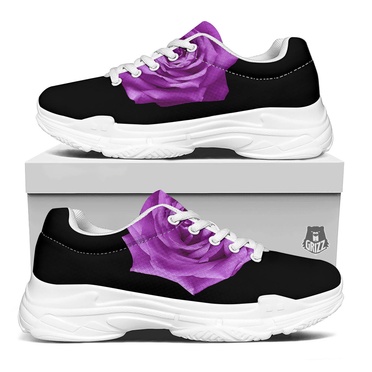 Rose Purple Dark Print White Chunky Shoes-grizzshop
