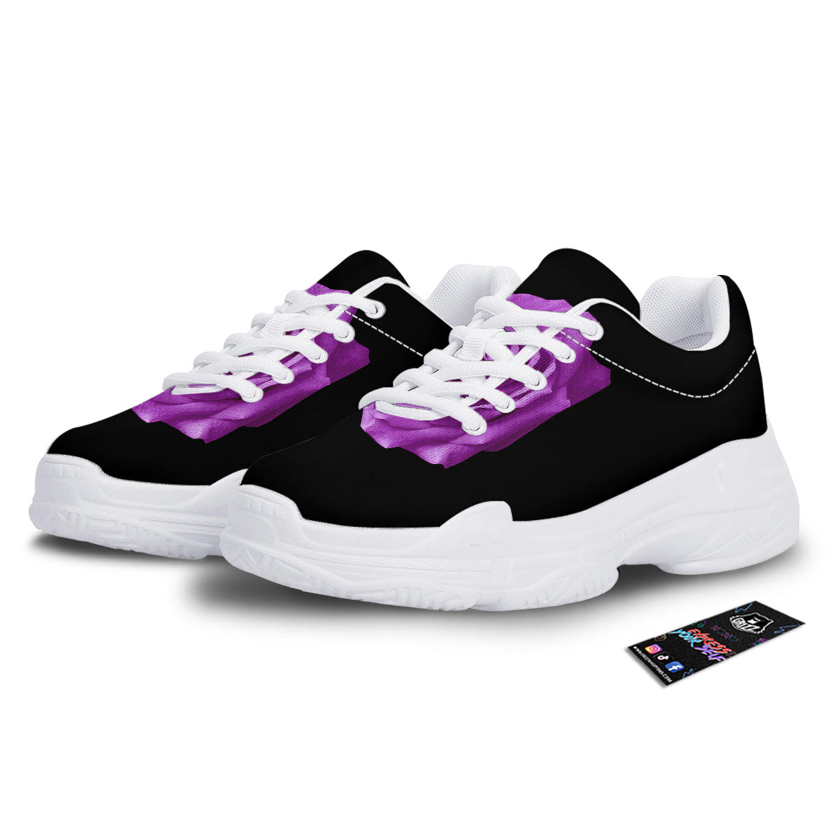 Rose Purple Dark Print White Chunky Shoes-grizzshop