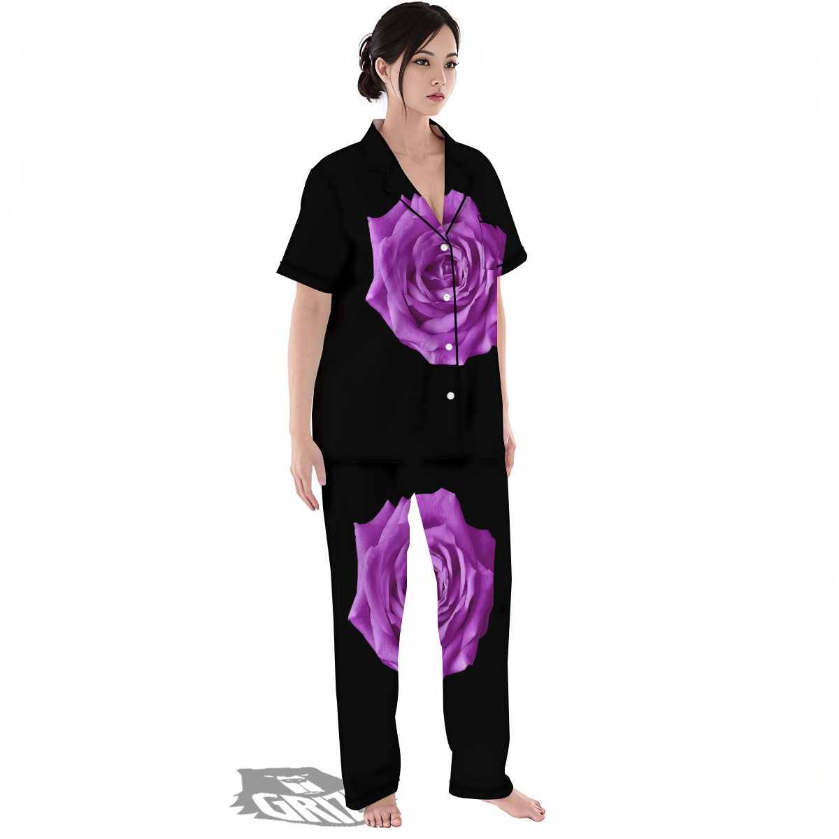 Rose Purple Dark Print Women's Pajamas Set-grizzshop