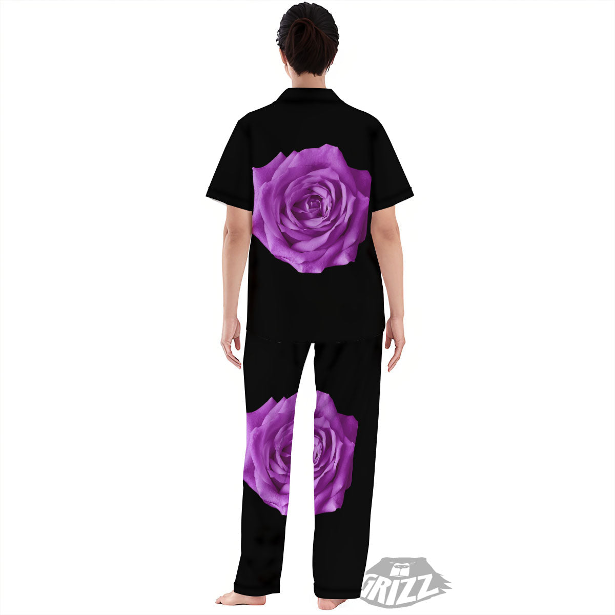 Rose Purple Dark Print Women's Pajamas Set-grizzshop
