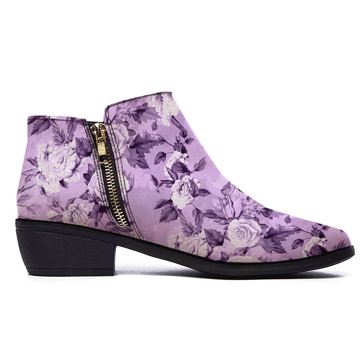 Rose Purple Print Pattern Ankle Boots-grizzshop