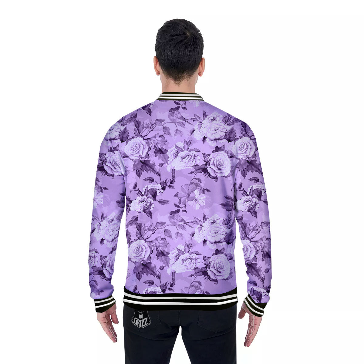 Rose Purple Print Pattern Baseball Jacket-grizzshop