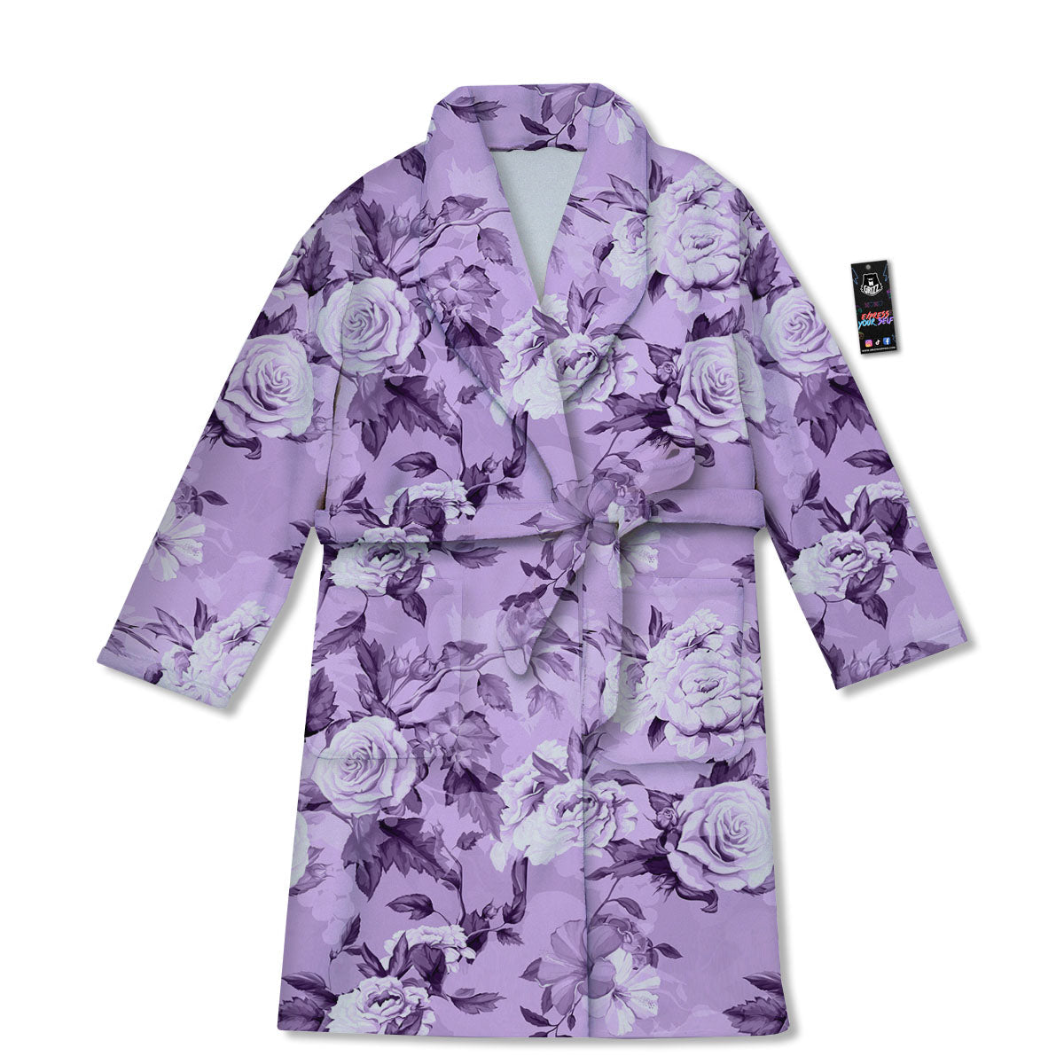 Rose Purple Print Pattern Bathrobe-grizzshop