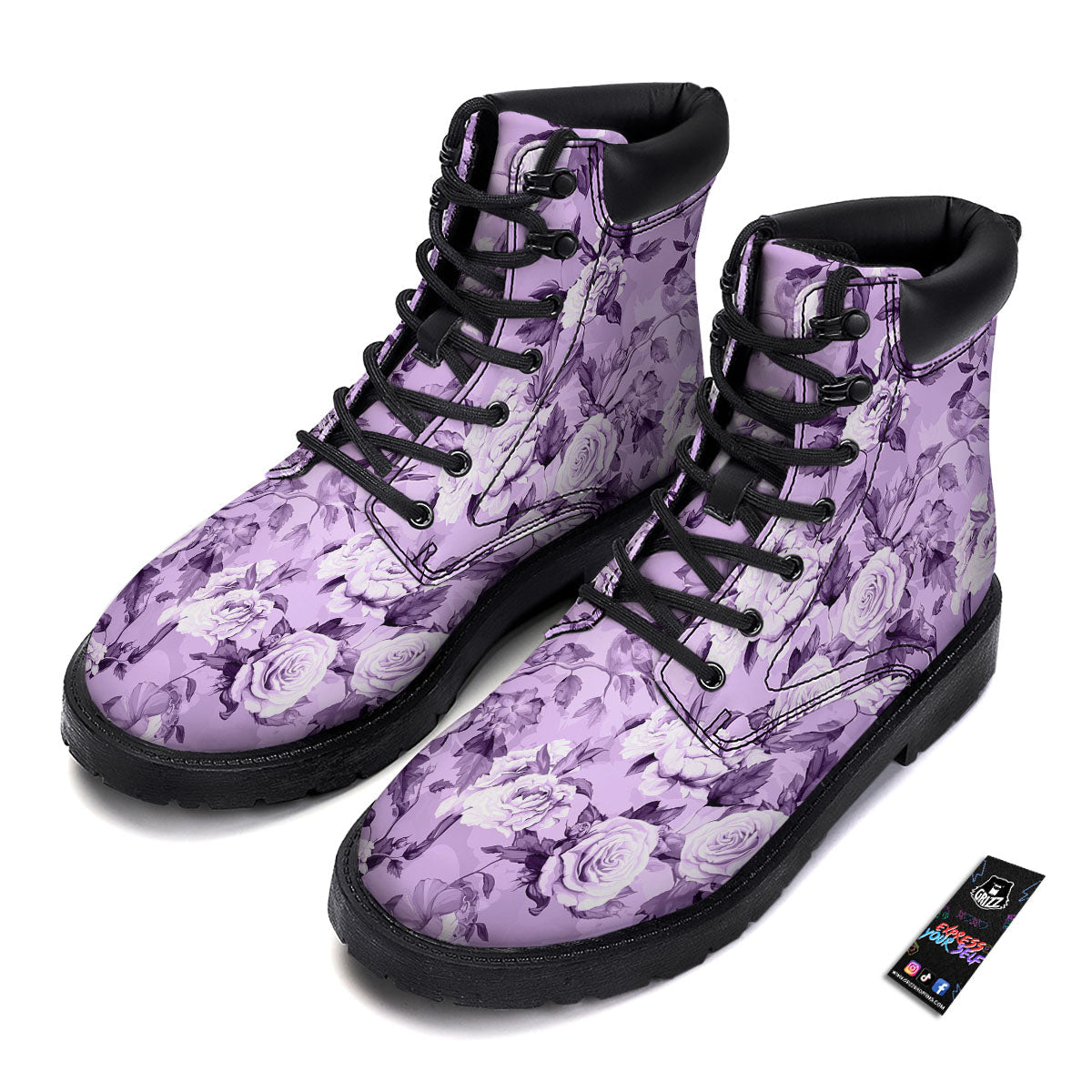 Rose Purple Print Pattern Boots-grizzshop