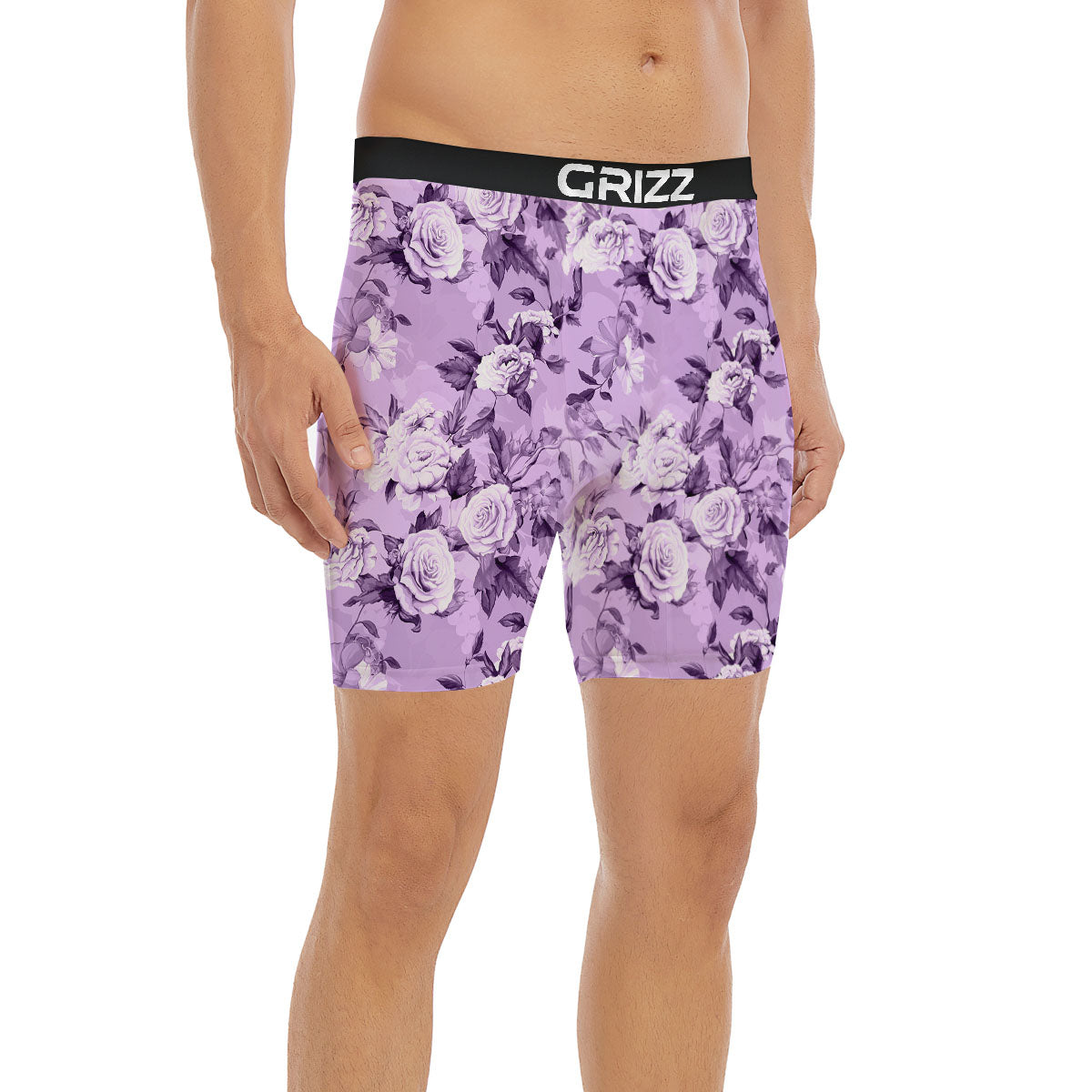 Rose Purple Print Pattern Boxer Briefs-grizzshop