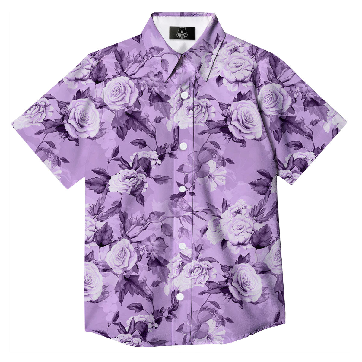 Rose Purple Print Pattern Button Up Shirt-grizzshop