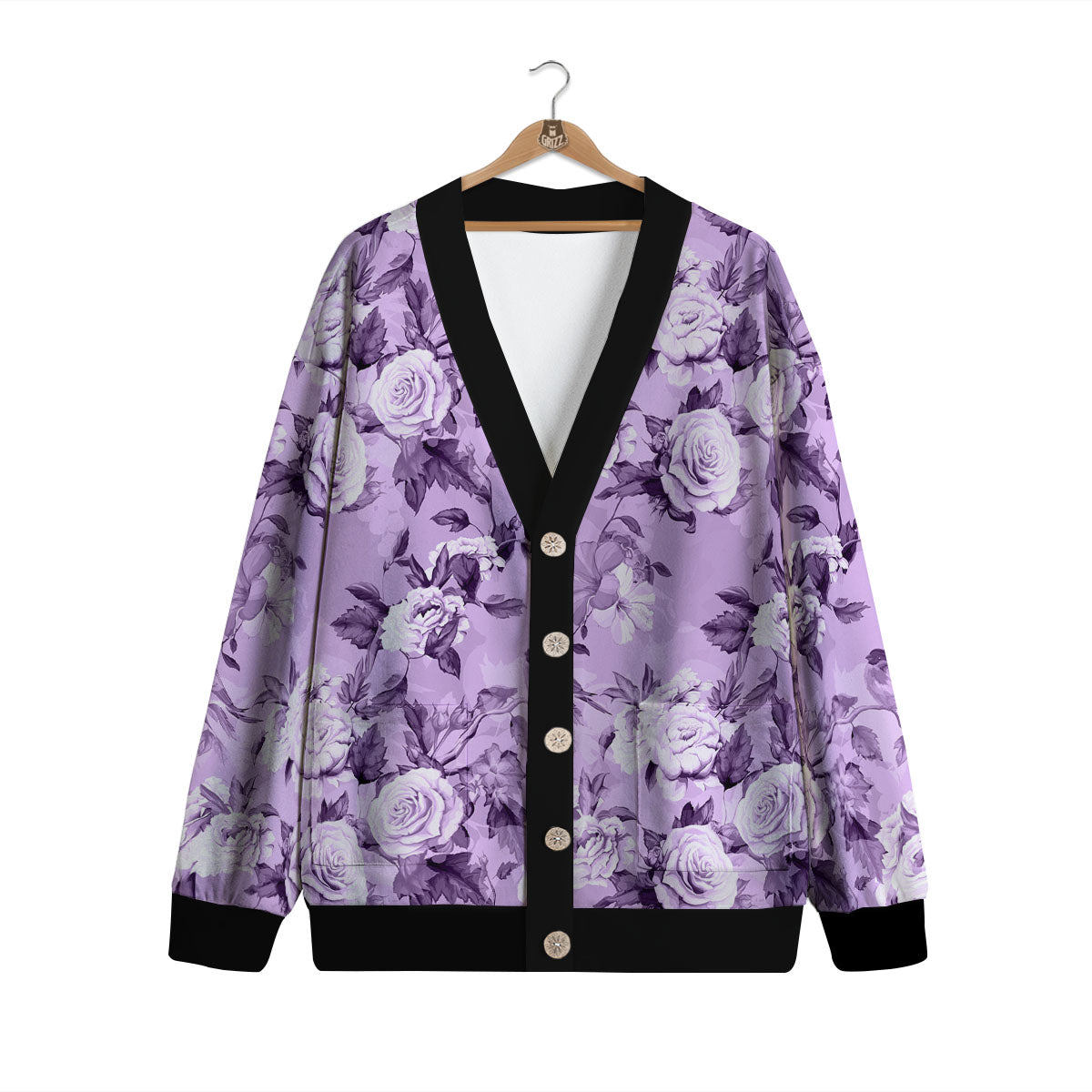 Rose Purple Print Pattern Cardigan-grizzshop