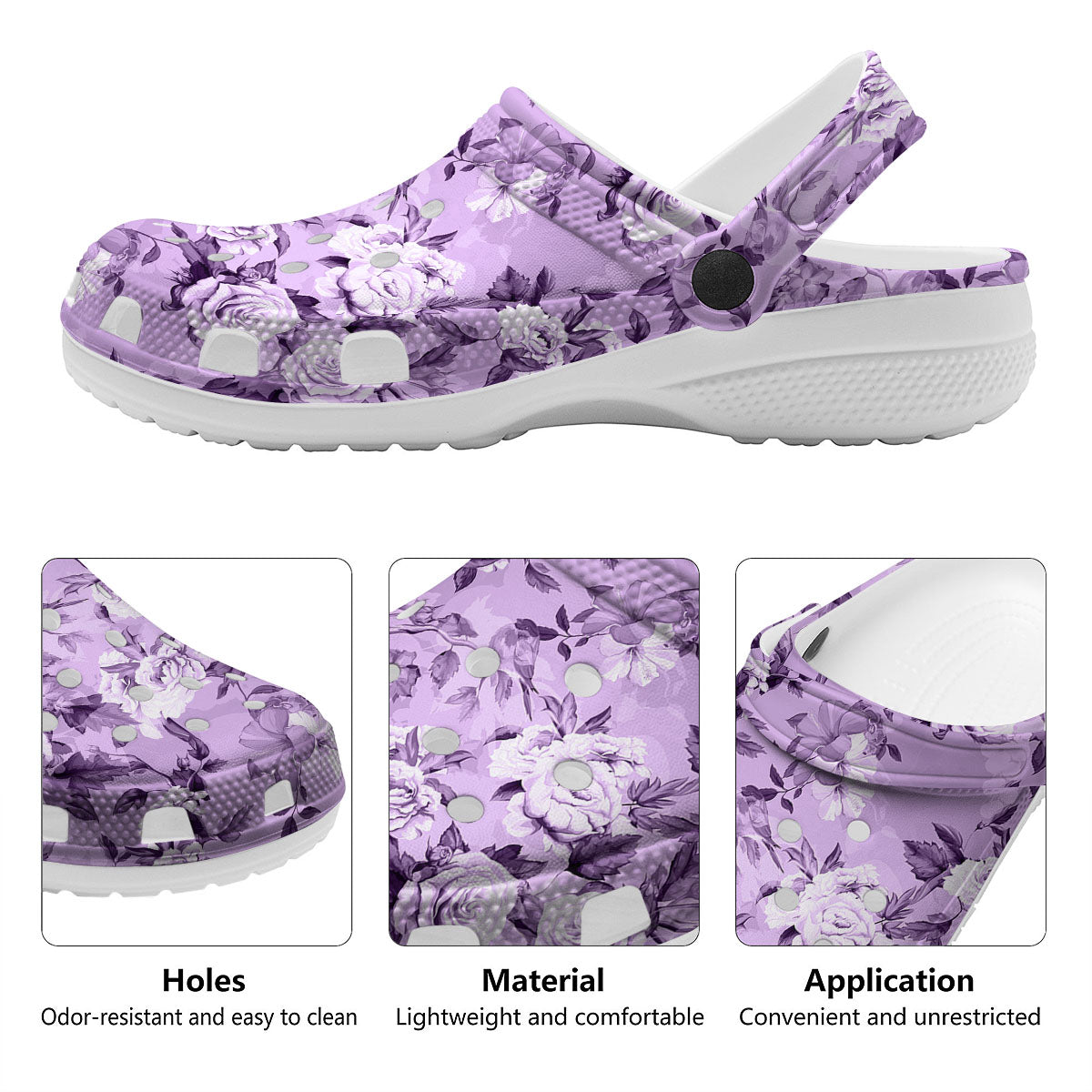 Rose Purple Print Pattern Clog-grizzshop