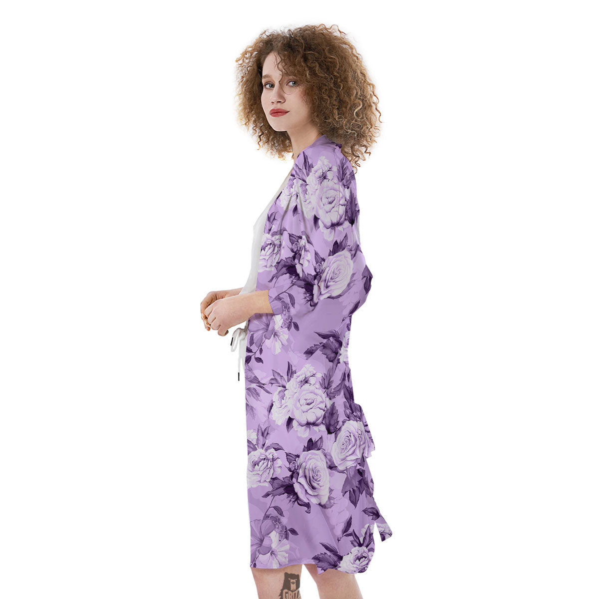 Rose Purple Print Pattern Kimono-grizzshop