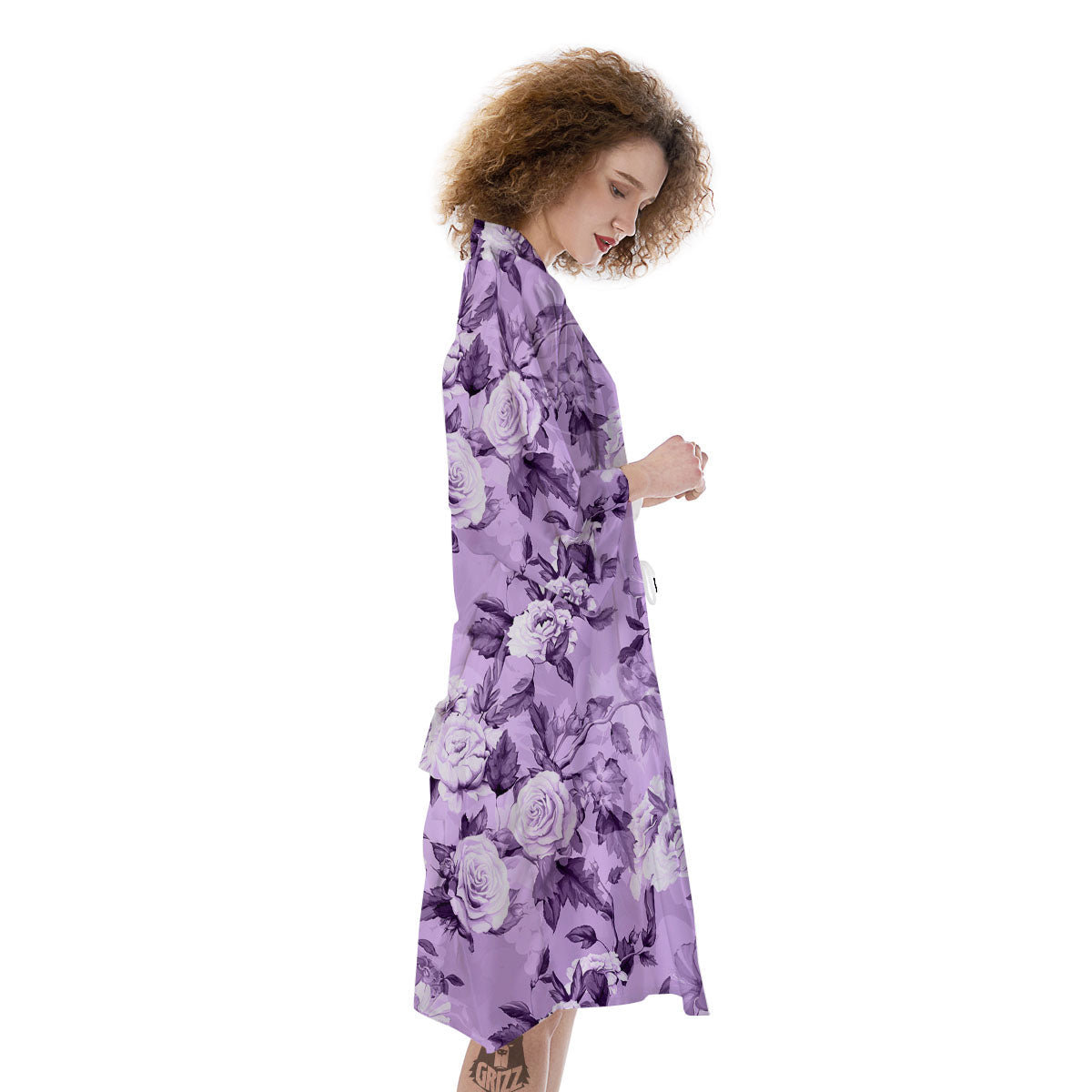 Rose Purple Print Pattern Kimono-grizzshop