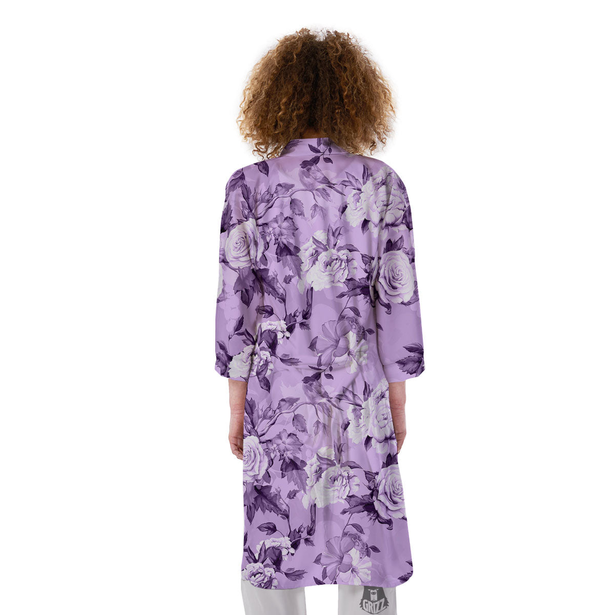 Rose Purple Print Pattern Kimono-grizzshop